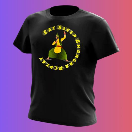 Eat Sleep Bhangra Repeat Tee- Black