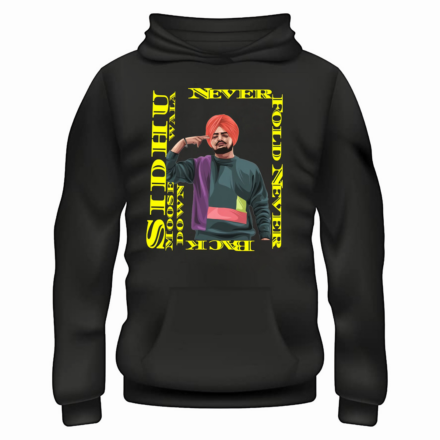 Never Fold Hoodie in Black - Sidhu Moose Wala Edition